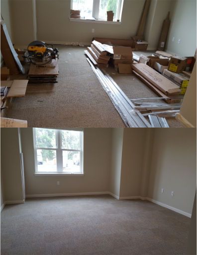 A before and after photo of a room being remodeled