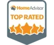A home advisor top rated badge with four stars on it.