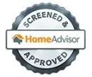 A screened and approved home advisor logo on a white background.