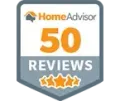 A home advisor 50 reviews badge with three stars.