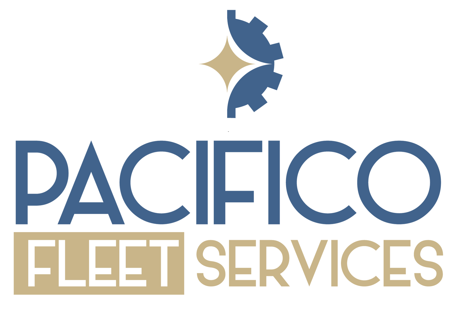 The logo for pacifico fleet services has a gear on it.