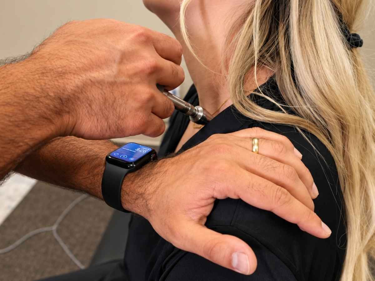 Close-up of chiropractic neck treatment for whiplash at Raise Chiropractic in Littleton, Colorado