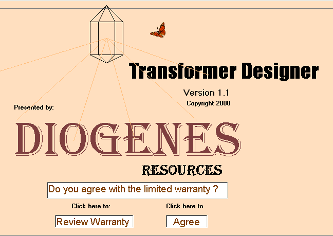 A screen shot of transformer designer diogenes resources