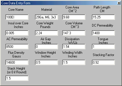 A computer screen shows the core data entry form