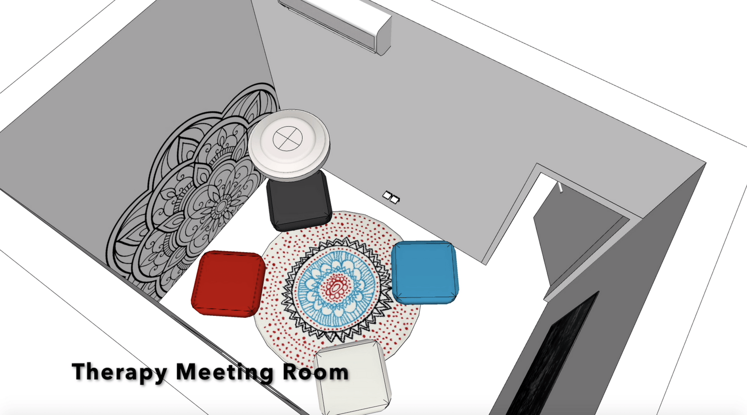 An aerial view of a therapy meeting room