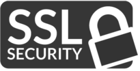Logotipo de seguridad SSL con texto blanco y un icono de candado sobre fondo oscuro.