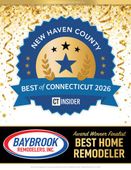 New Haven County Best of Connecticut 2026 and Baybrook Remodelers “Best Home Remodeler” award badges