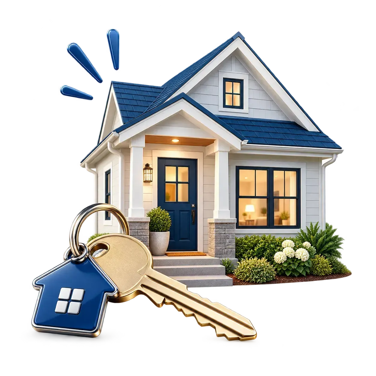 House with keys in front, symbolizing home buying or property ownership