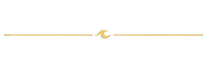 Gold decorative horizontal divider with a small ornate swirl in the center on a white background