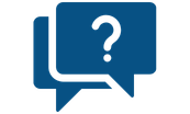 Blue speech bubbles with a white question mark icon