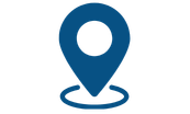 Blue location pin icon on a white background