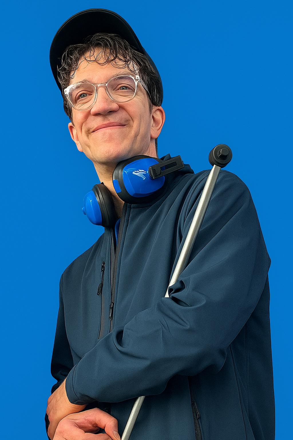 Een man in een wit overhemd lacht voor de camera