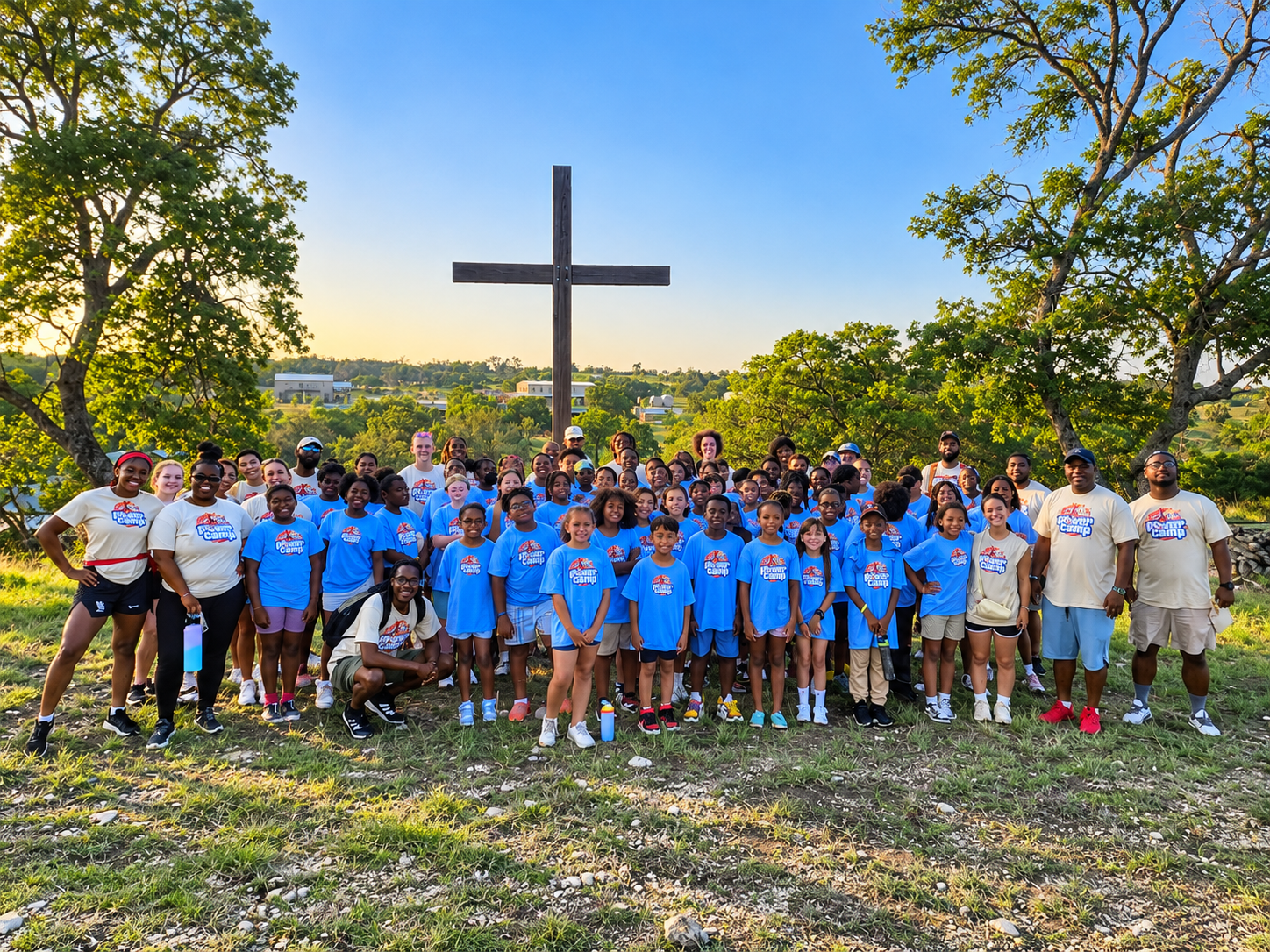 FCA Power Camp group gathered at the cross