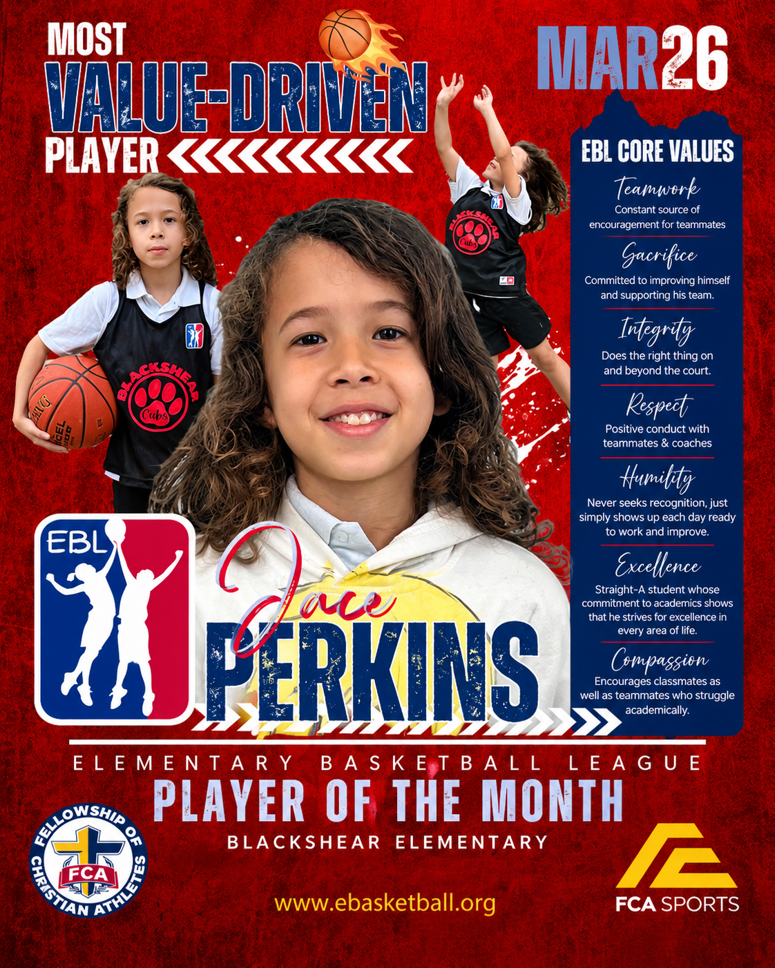 FCA Sports HTX Value-Driven Player of the Month recognition