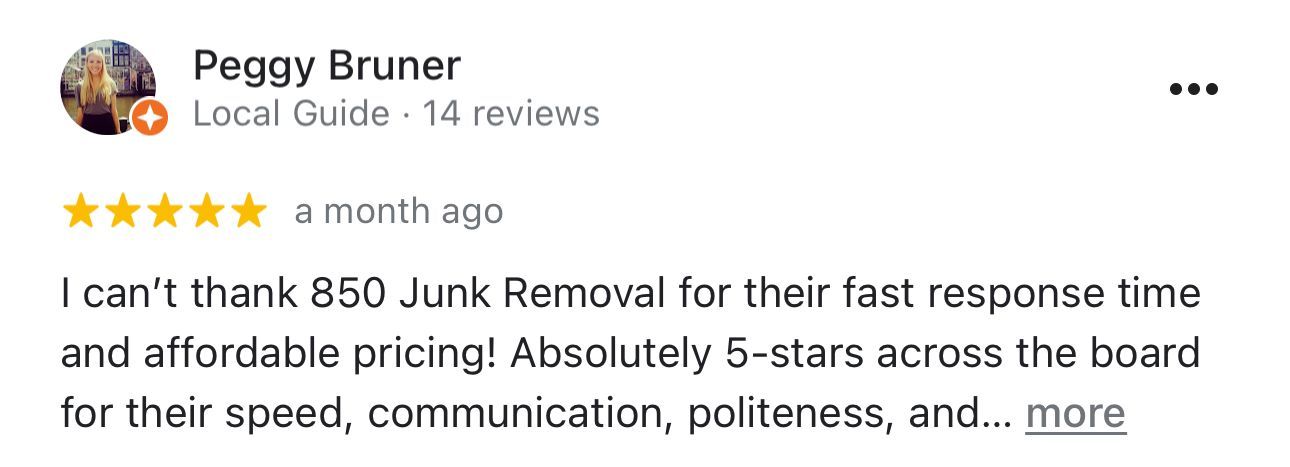 A review of peggy brunor junk removal for their fast response time and affordable pricing.
