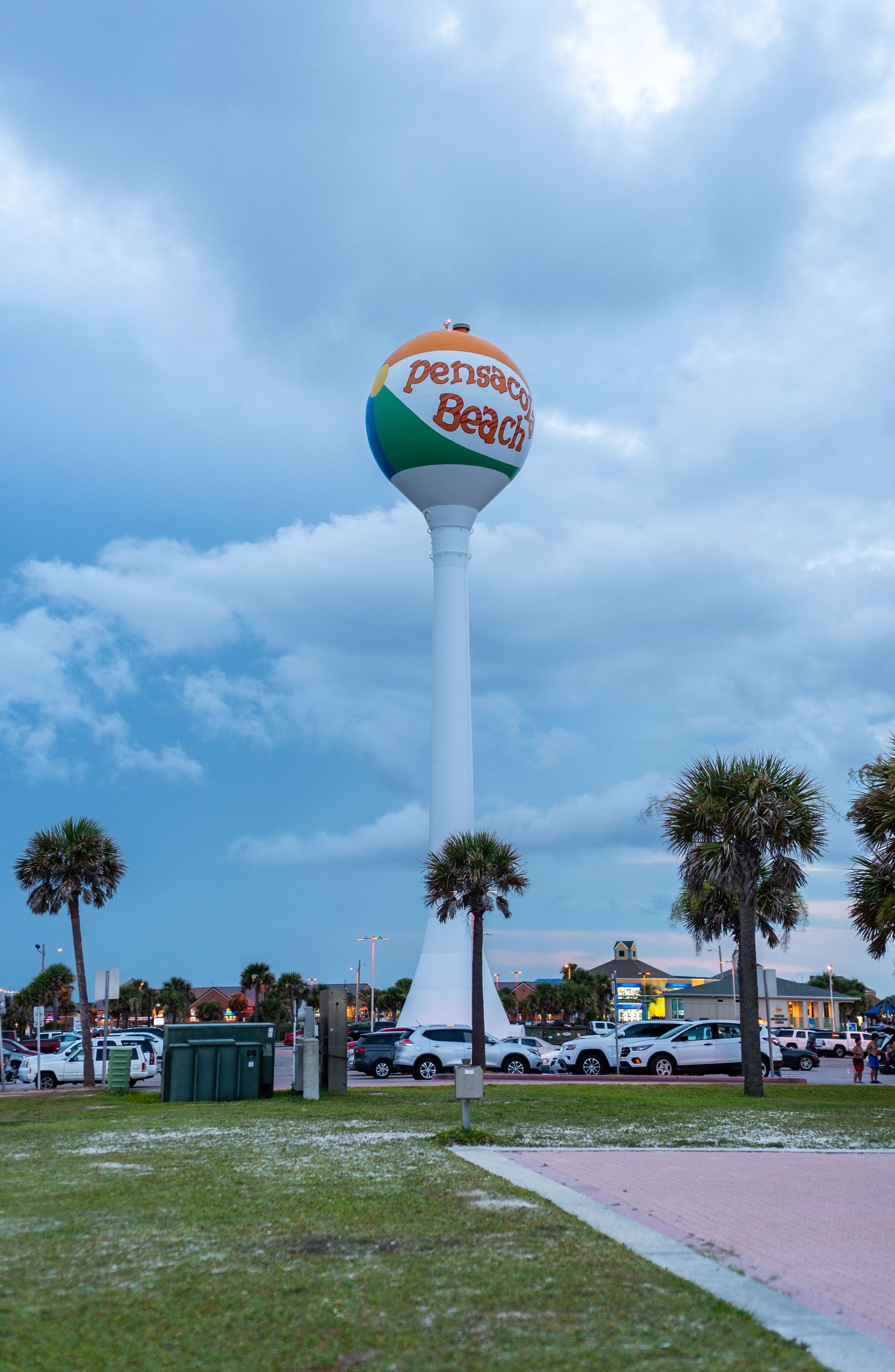 Pensacola Beach water tower with palm trees, Pensacola Beach, Escambia County, FL