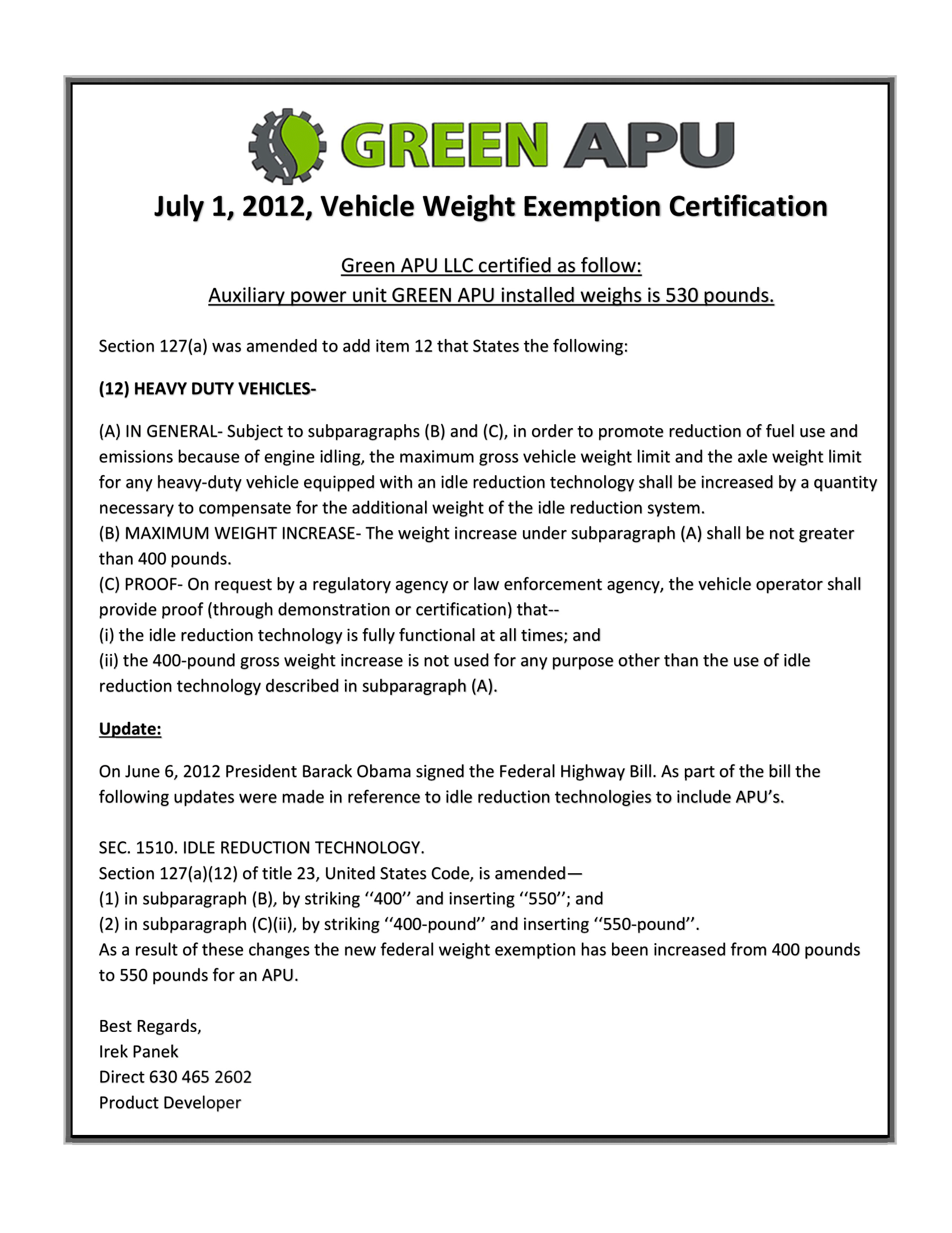 Green APU Auxiliary Power Unit Page Four - Rome, NY - R.B. Humphreys, Inc. Green APU Auxiliary Power Unit Page Four - Rome, NY - R.B. Humphreys, Inc.