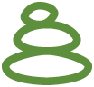 Green stacked stone icon on a white background