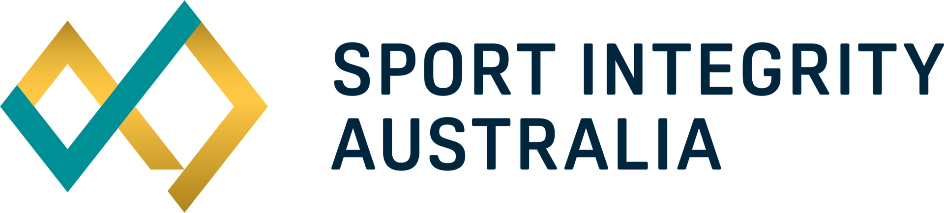 Logo of Sport Integrity Australia. Featuring teal and gold intersecting diamond shapes, and text.
