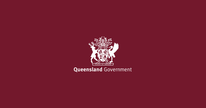 Queensland Government logo on a maroon background.