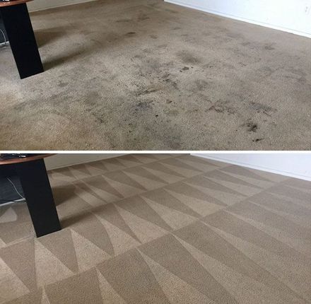 A before and after picture of a carpet being cleaned.