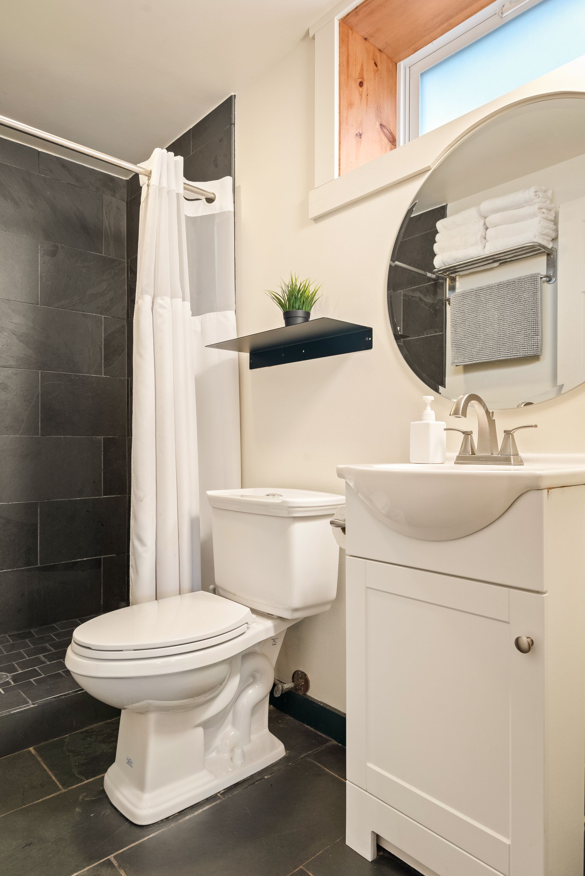 Cozy bathroom for Cabin 4B in Belleayre Lodge in Pine Hill, NY.