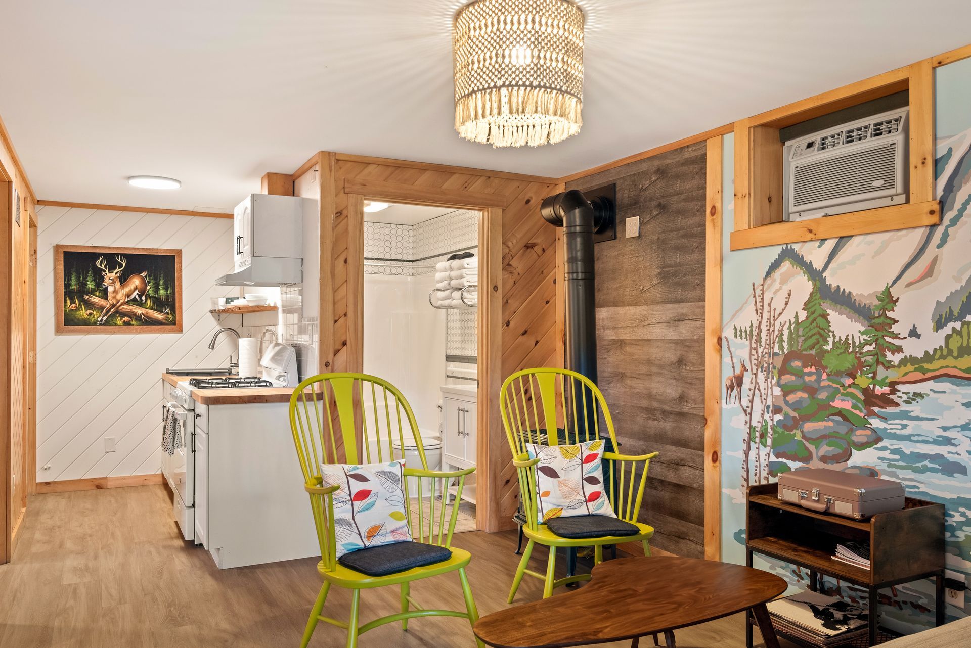 Cozy living space for Cabin 5B in Belleayre Lodge in Pine Hill, NY.