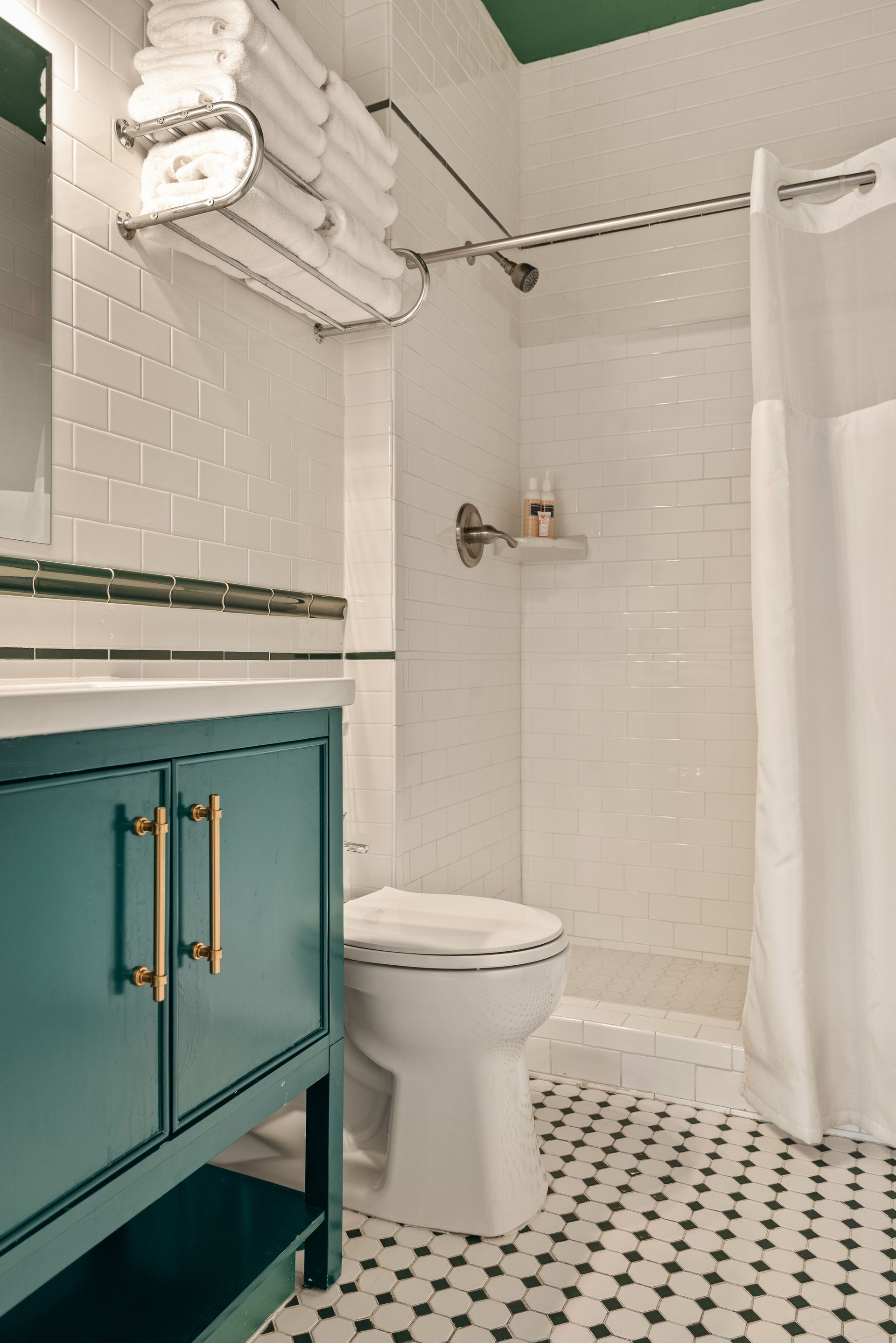 Cozy bathroom for Cabin 6 in Belleayre Lodge in Pine Hill, NY.