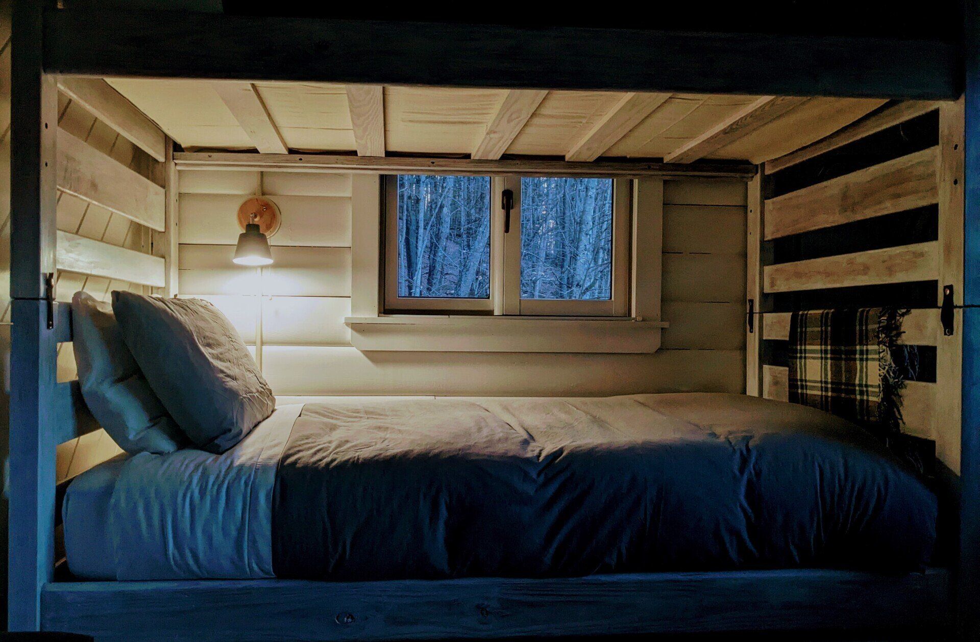 Twin bunk beds at Cabin #6 at Belleayre Lodge in Catskills region of upstate New York.