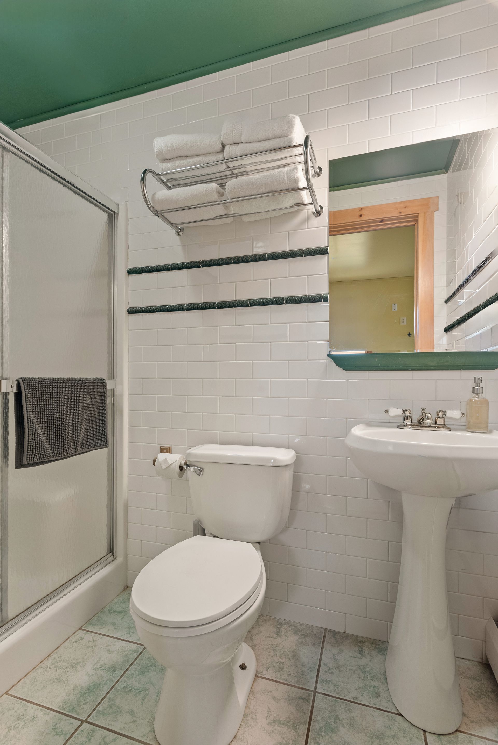 Cozy bathroom for Cabin 6 in Belleayre Lodge in Pine Hill, NY. 