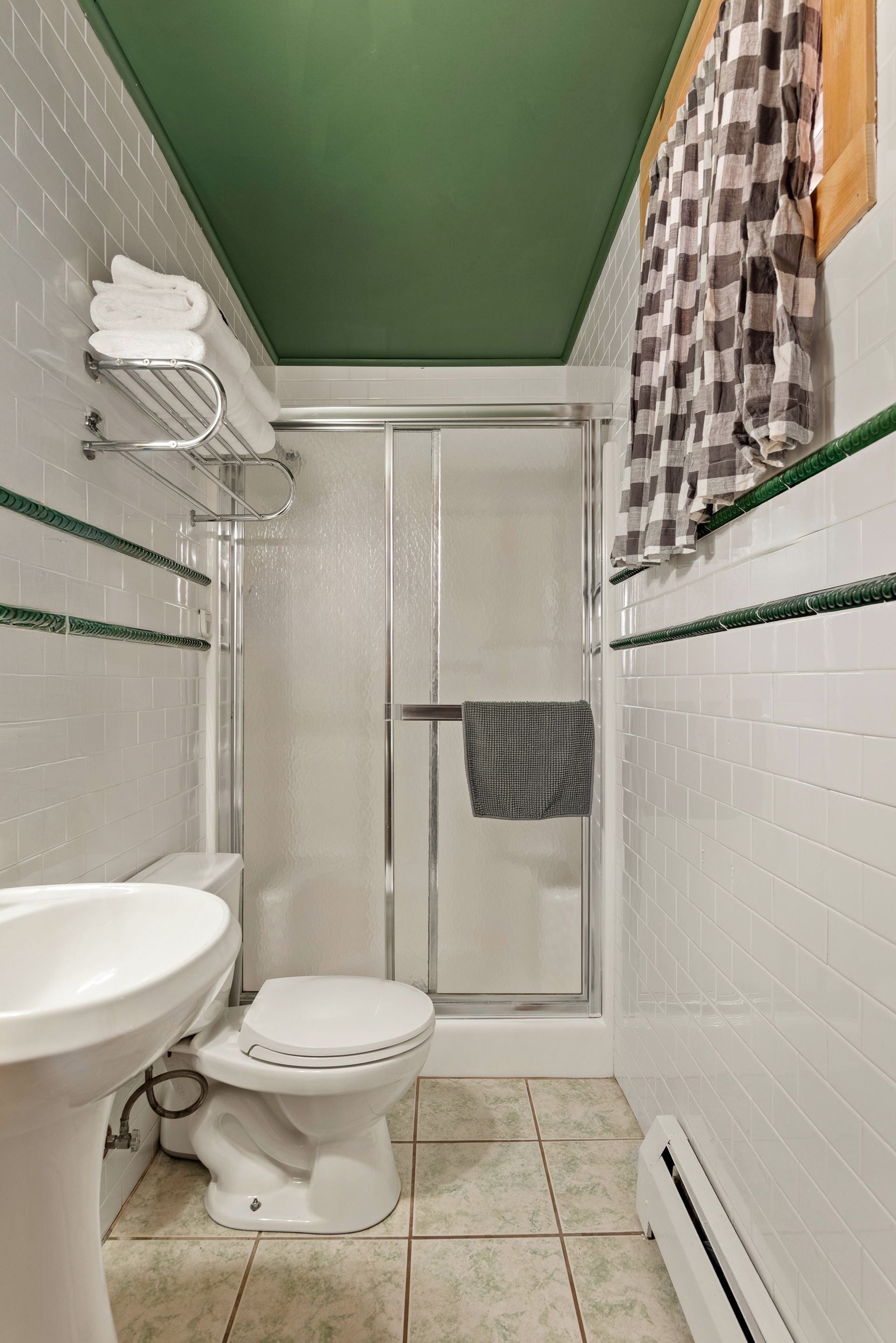 Cozy bathroom for Cabin 8 in Belleayre Lodge in Pine Hill, NY.