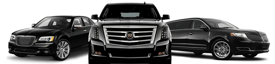 Three black cars are parked next to each other on a white background.