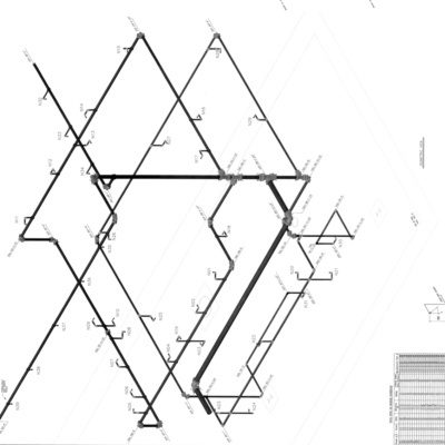 A black and white drawing of a pipe system