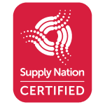 Supply Nation Certified logo: a red rectangle with a white circular abstract icon above the text.
