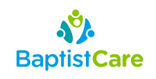 The BaptistCare logo features a stylized icon of three figures in lime green and blue above the text "BaptistCare."