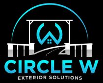 The logo for circle w exterior solutions is blue and white on a black background.