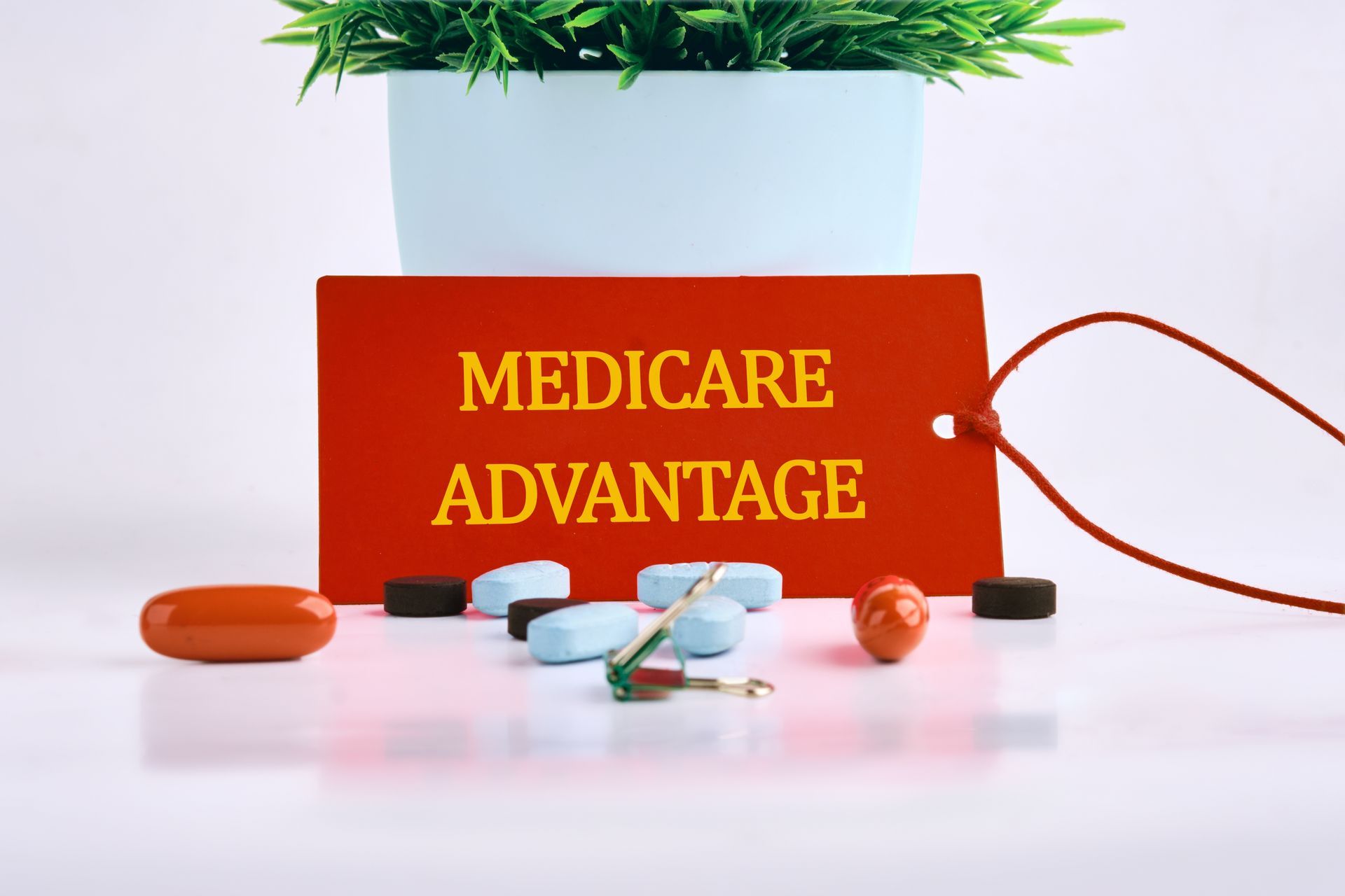 A red tag with the words medicare advantage written on it