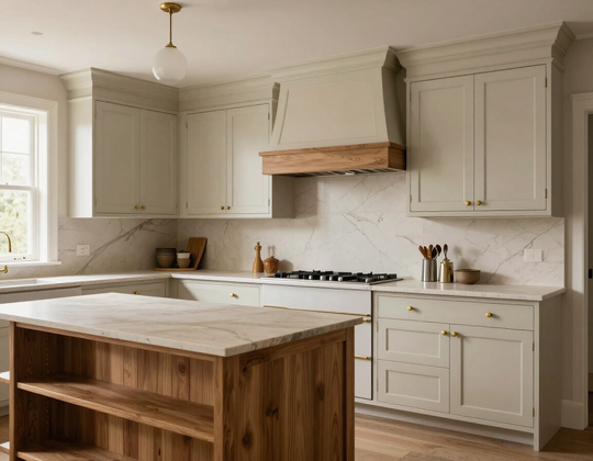 Modern classic kitchen with painted cabinetry and timber accents