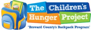 Logo for The Children's Hunger Project, Brevard County's Backpack Program. Features a backpack, text on colorful blocks.