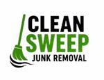 Clean Sweep Junk Removal logo with green broom and black-and-green text