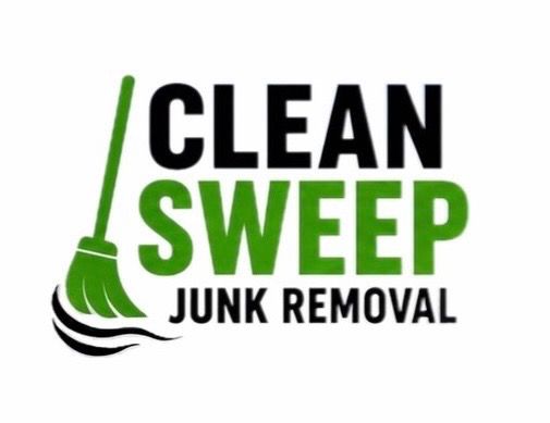 Clean Sweep Junk Removal logo with green broom and black-and-green text