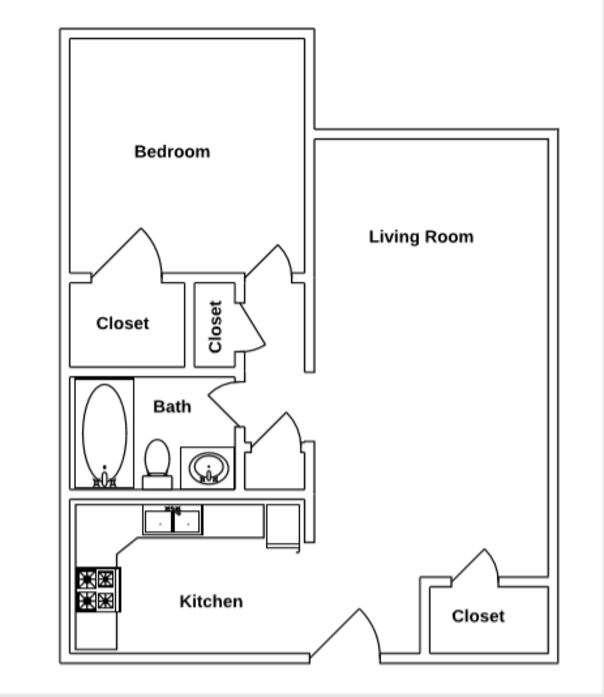 Floor Plan: 1 Bed · 1 Bath · 750 SQ. FT.