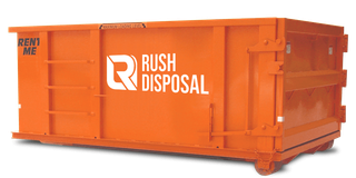 Orange Rush Disposal dumpster with “Rent Me” sign on the side.