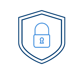 A blue shield with a padlock inside of it.