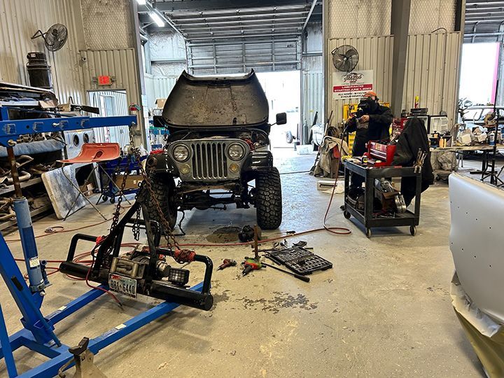 jeep in a garage