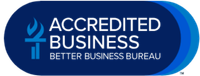 Accredited Business Better Business Bureau logo in blue and white
