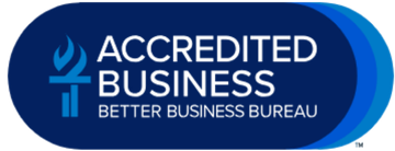 Accredited Business Better Business Bureau logo in blue and white