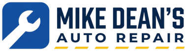 Mike Dean's Auto Repair logo with a blue wrench icon and navy text