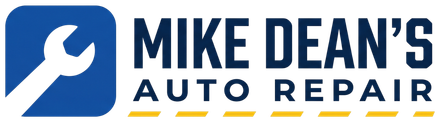 Mike Dean's Auto Repair logo with a blue wrench icon and navy text