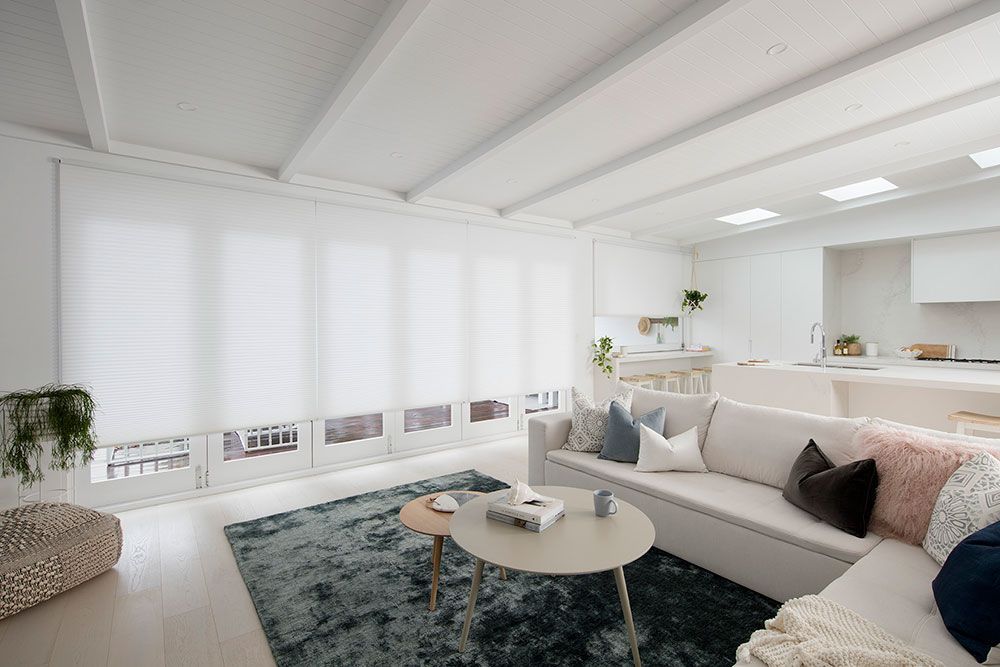 Duette 7 Large Roller Blinds Lounge Room — Blinds in Bogangar, NSW